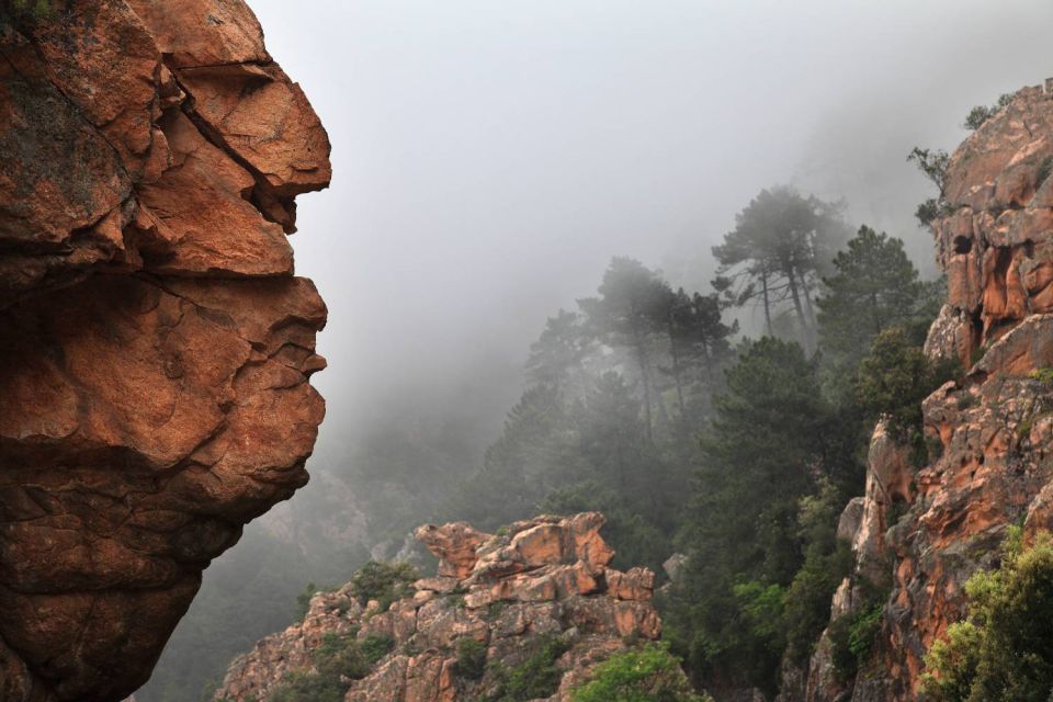 Rochers à Piana dans la brume